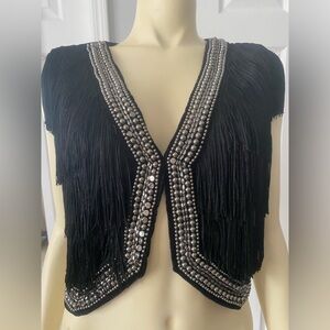 Zara Black Fringe Vest with Silver Beading/ Size Medium